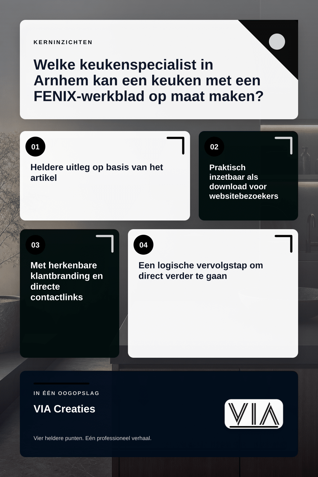 Welke keukenspecialist in Arnhem kan een keuken met een FENIX-werkblad op maat maken? infographic